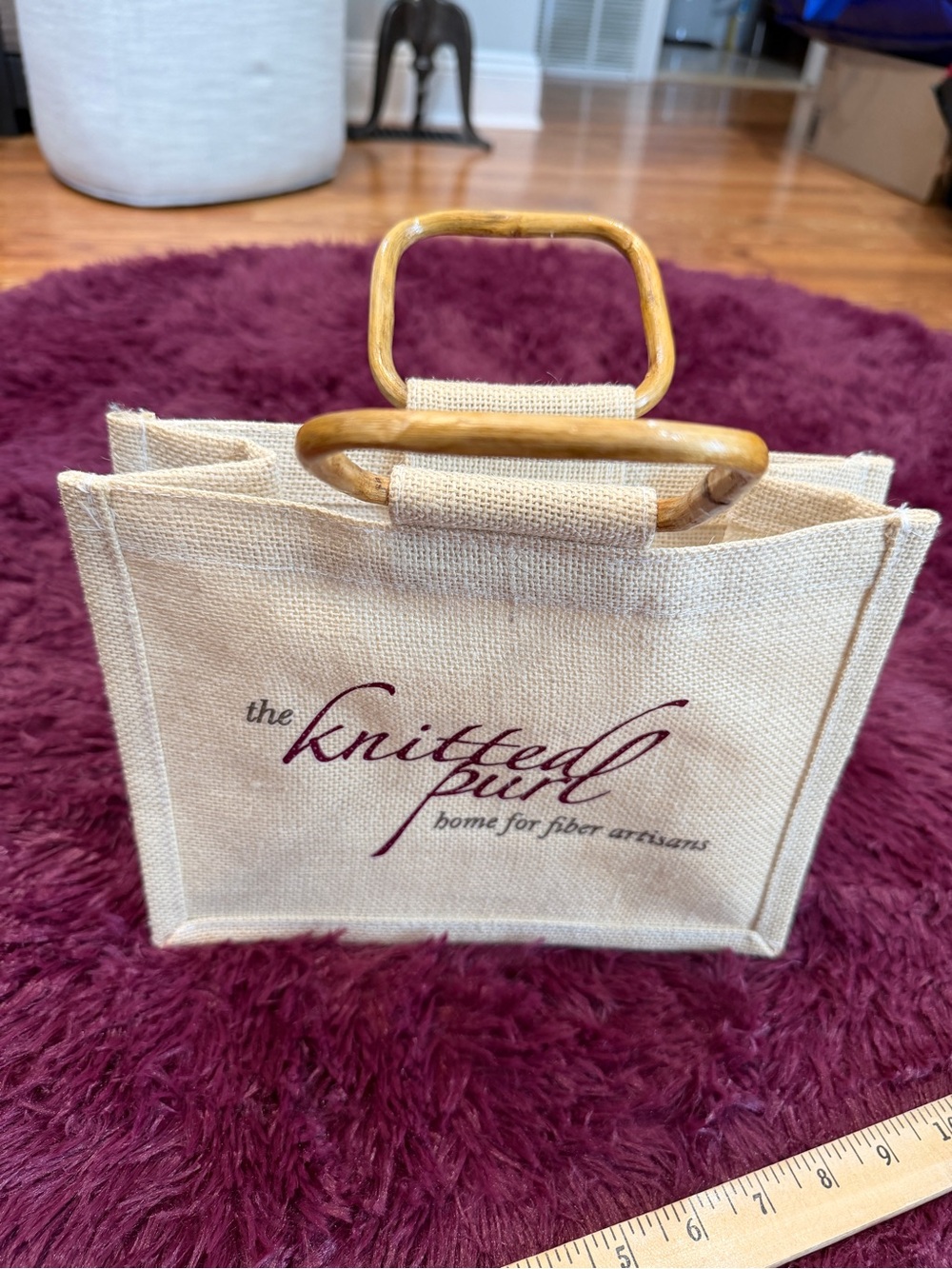 The Knitted Purl Cream Tote with Bamboo Handles